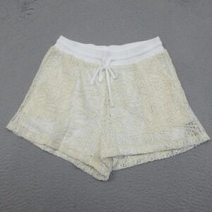 New'n Lace Lace Crochet Shorts Women L White Drawstring Lined Boho Beach Resort